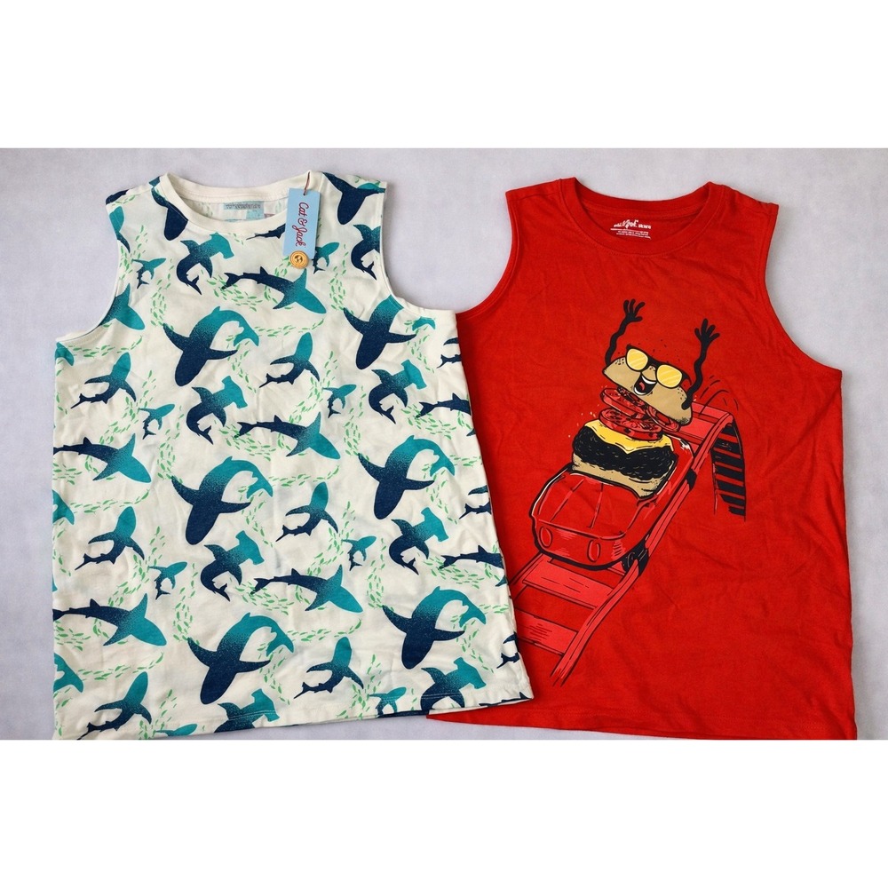 Lot of 2 Cat & Jack Boys Tank Tops‎  XXL 16/18 Graphic Sleeveless Shirts